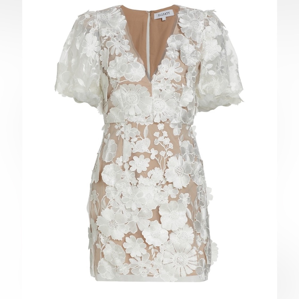 Elliatt Zayla Floral Lace Puff Sleeve Mini Dress - White